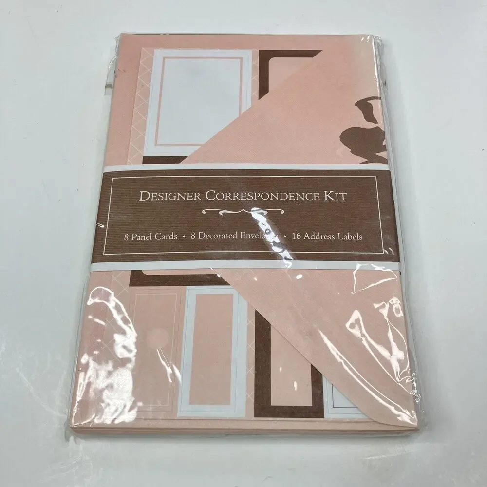 Aria Designer Correspondence Kit- 8 Cards, Envelopes, Labels- Pink/Brown Floral